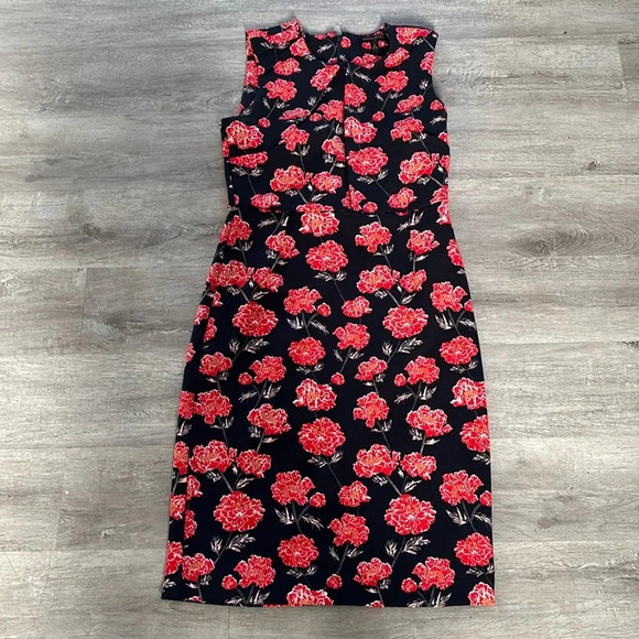 Banana Republic Navy Blue Red Floral Print Dress Size 4 - Picture 2 of 10